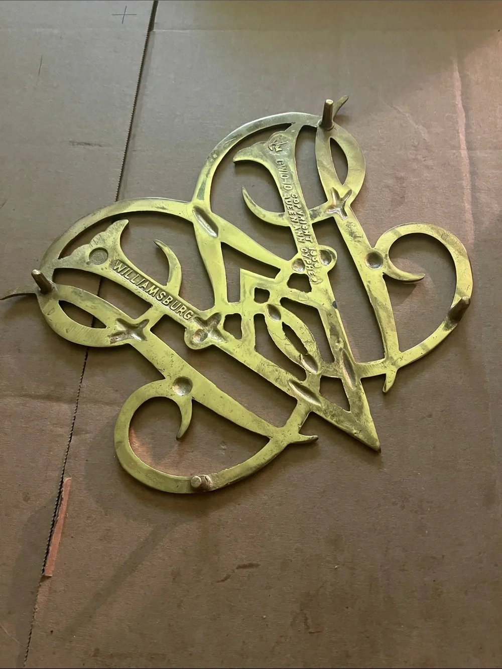 Metal Monogram  Trivet Williamsburg Gold Decorative Lettering
